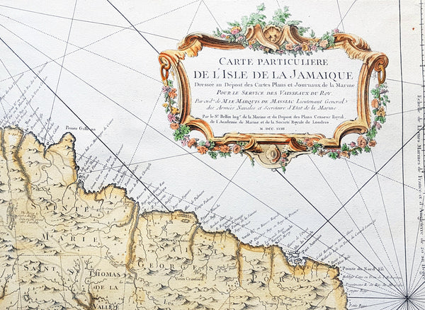 1758 J N Bellin Large Antique Map of The Caribbean Island of Jamaica