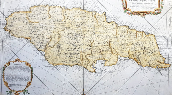 1758 J N Bellin Large Antique Map of The Caribbean Island of Jamaica