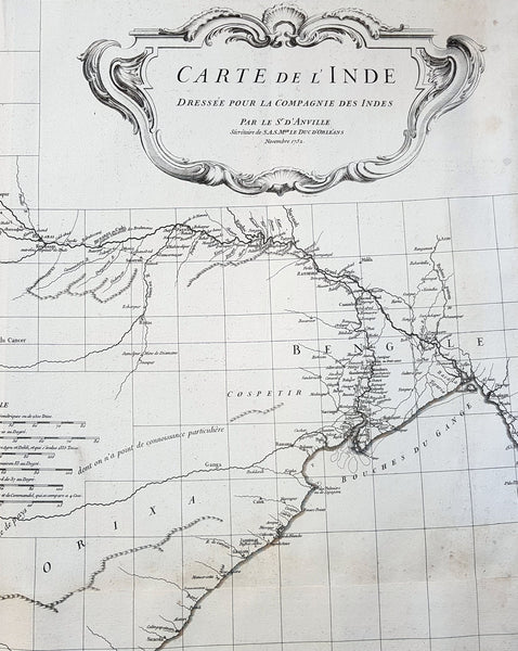 1752 D Anville Large Original Antique Map of India Sri Lanka Burma Siam - Scarce