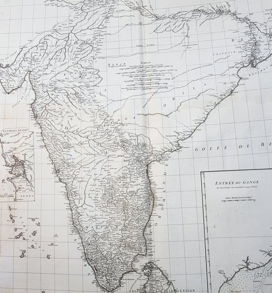 1752 D Anville Large Original Antique Map of India Sri Lanka Burma Siam - Scarce