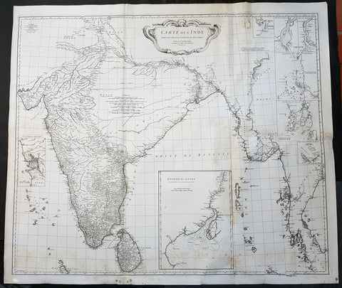1752 D Anville Large Original Antique Map of India Sri Lanka Burma Siam - Scarce