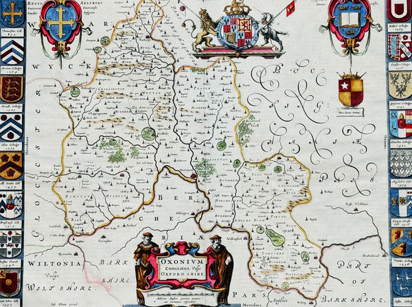 1647 Joan Blaeu Antique Map of the English County of Oxfordshire, Beautiful