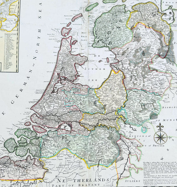 1720 Herman Moll Large Antique Map of The Netherlands - 7 x Town Plans Amsterdam