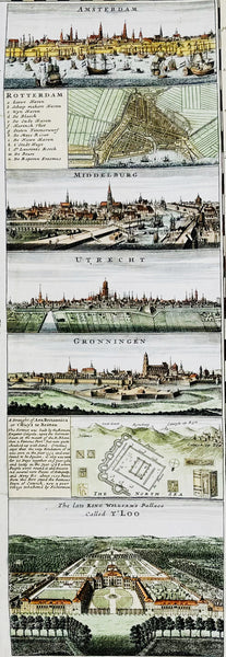 1720 Herman Moll Large Antique Map of The Netherlands - 7 x Town Plans Amsterdam