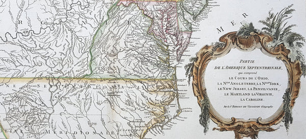 1768 Robert De Vaugondy Large Antique 2nd edition Map of Colonial United States