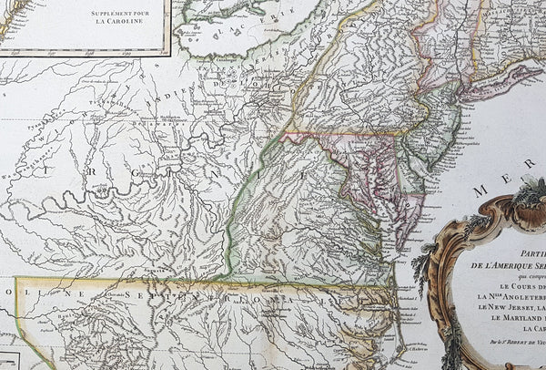 1768 Robert De Vaugondy Large Antique 2nd edition Map of Colonial United States