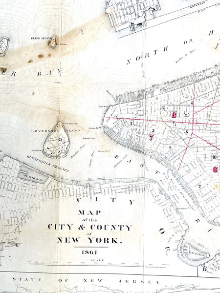 1861 D T Valentine Antique Map of New York City in two parts