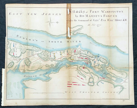 1861 (1776) Valentine Antique Revolutionary Map of Attack on New York City