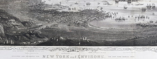 1869 Shannon & Rogers Birds Eye View of New York City - New York Manual