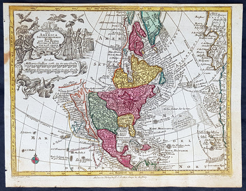 1744 Georg Mattaus Seutter Antique Map of North America, California as Island