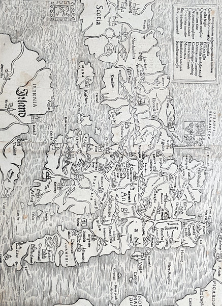 1560 Sebastian Munster Antique Map England Wales Scotland Ireland