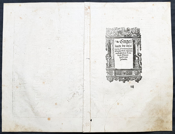 1560 Sebastian Munster Antique Map England Wales Scotland Ireland