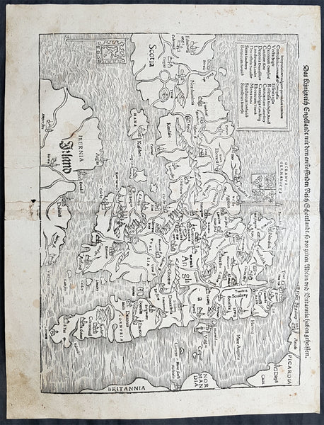 1560 Sebastian Munster Antique Map England Wales Scotland Ireland ...