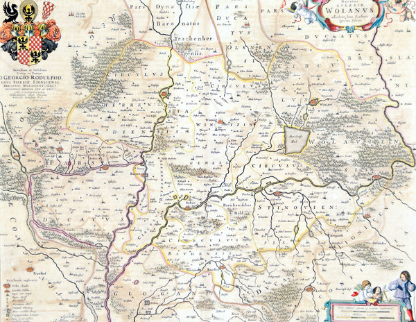 1662 Joan Blaeu Antique Map of Wołow County, Lower Silesia Voivodeship SW Poland