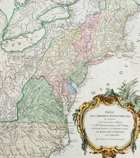 1768 Robert De Vaugondy Large Antique 2nd edition Map of Colonial United States