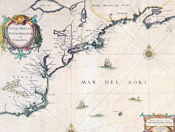 1639 Jan Jansson Antique Map of North America Virginia to New York to New England