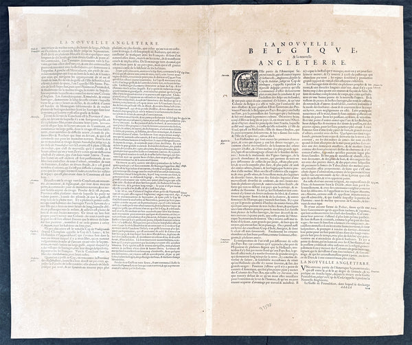 1639 Jan Jansson Antique Map of North America Virginia to New York to New England