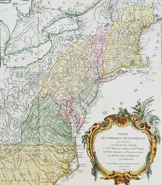 1755 (1768) Robert De Vaugondy Large Antique 2nd edition Map of Colonial United States