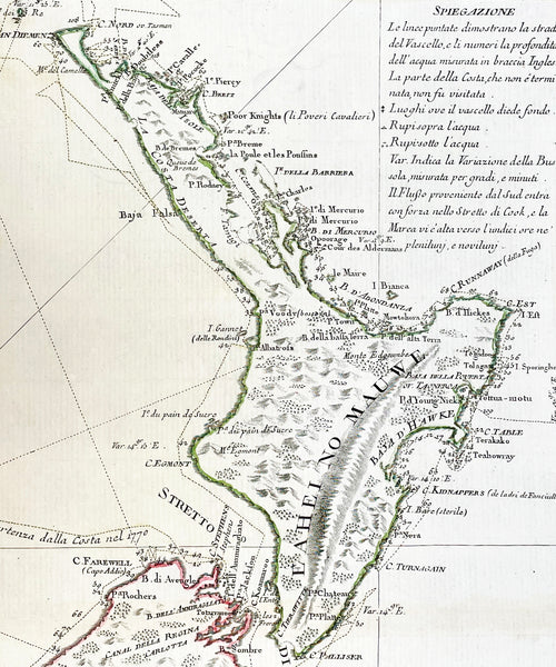 1778 Antonio Zatta Antique Map of New Zealand af. Captain James Cook - Beautiful