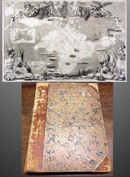 1853 - 1857 Elephant Folio Album w/ 328 Antique Maps & Prints of The Crimea War - Unique