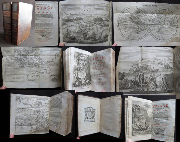 1723 William Dampier 2 Volumes of World Voyages to America Australia Asia - 20 x Maps & Plates