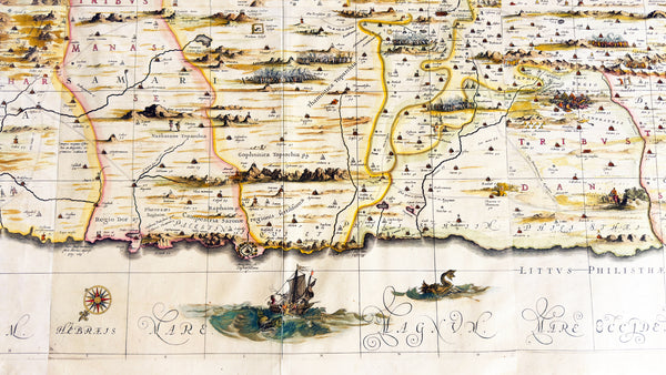 1658 Jansson & Hornius Large Antique Map of the Holy Land, Israel, Palestine XII Tribes