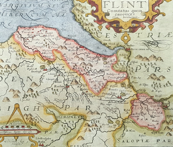 1610 Johannes Kip Antique Map of the County of Flintshire, Wales, Great Britain