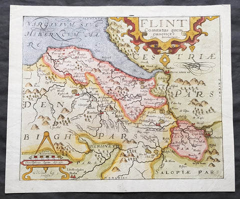 1610 Johannes Kip Antique Map of the County of Flintshire, Wales, Great Britain