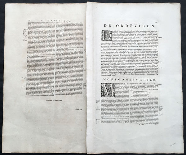 1664 Joan Blaeu Large Antqiue Map The Welsh County of Montgomery