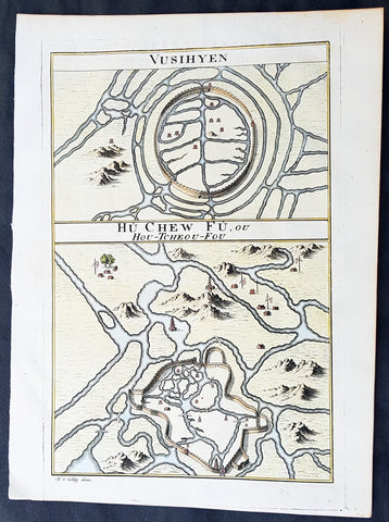 1755 Prevost Antique Plans Cities of Jinhua & Pinghu in Zhejiang Province, China