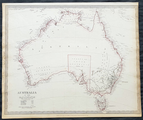 1840 SDUK Antique Map of Australia in 1839 with Population census, Colony of SA