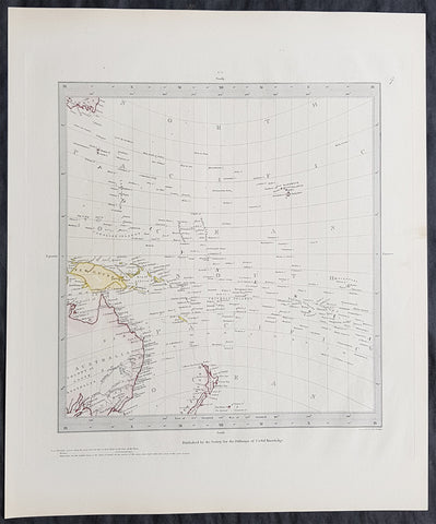 1840 SDUK Antique Gnomonic Map East Australia, New Zealand South Pacific