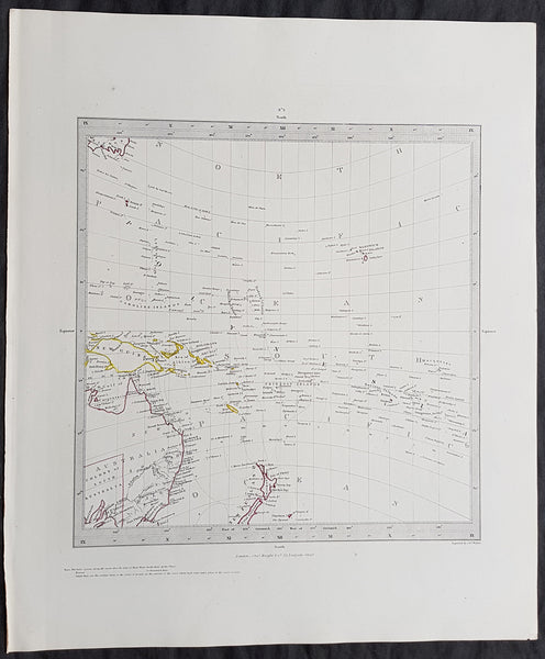 Copy of 1840 SDUK Antique Gnomonic Map East Australia, New Zealand South Pacific