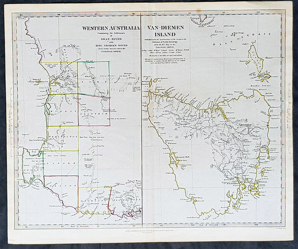1833 SDUK Antique Map of Western Australia & Van Diemens Island, Tasmania