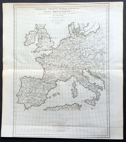 1789 John Harrison Large Antique Map of Western Europe - Italy to Germania to UK