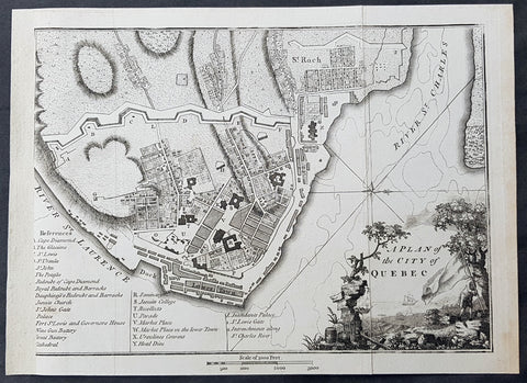 1798 John Stockdale Original Antique Map Plan of The Canadian City of Quebec