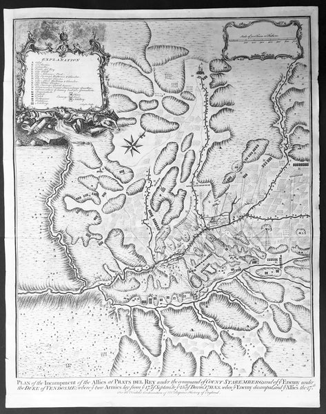 1745 Tindal Antique Map of Spanish & Austrian Armies in Catalonia Spain in 1711