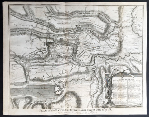 1745 Tindal Antique Battle Map of Oudenaarde, Belgium in 1708 - Britain & France