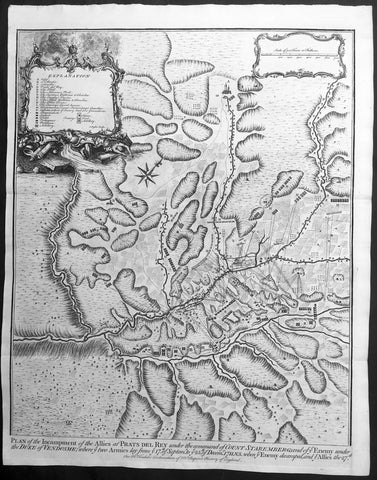 1745 Tindal Antique Map of Spanish & Austrian Armies in Catalonia Spain in 1711