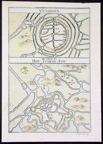 1755 Prevost Antique Plans Cities of Jinhua & Pinghu in Zhejiang Province, China