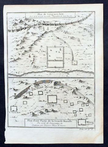 1755 Prevost & Schley Antique Map Hebei Province, China, The Great Wall & Forts