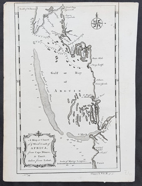 1745 Bradock Mean or John Green Antique Map of Bay of Arguin, Mauritania, Africa