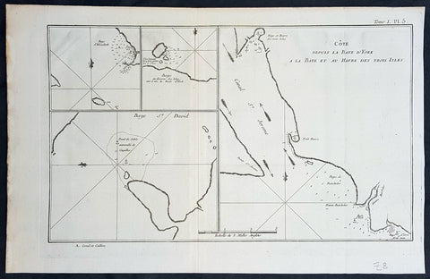 1774 Hawkesworth Antique Map of Magellan Straits, Bachelor River, Punta Arenas, Chile, Byron 1766