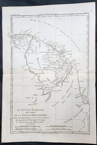 1780 Rigobert Bonne Antique Map of South America Guyana, Suriname, French Guiana
