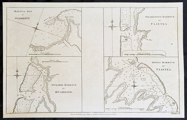 1784 Anderson Antique Map Capt Cook Exploration of the Society Islands in French Polynesia