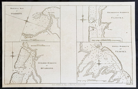 1784 Anderson Antique Map Capt Cook Exploration of the Society Islands in French Polynesia