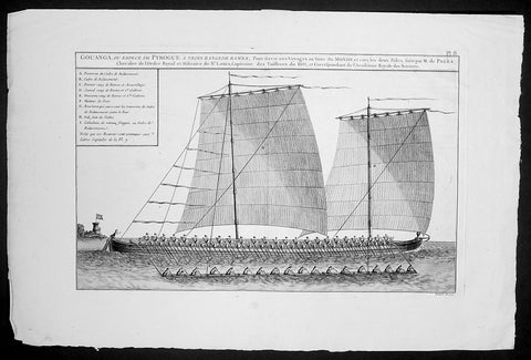 1767 Francois Pages Large Antique Print of Philippines Sailing Vessel, Outrigger
