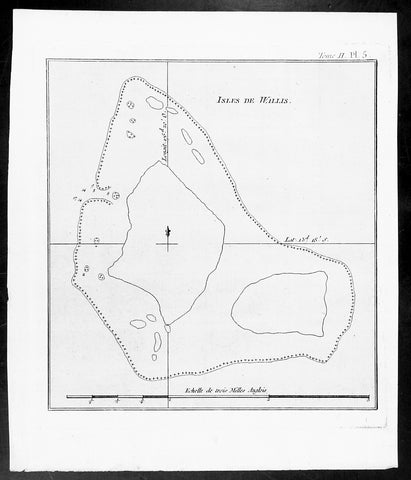 1774 Hawkesworth Antique Map of Wallis (Uvea) & Funtuna Islands Capt Wallis 1767