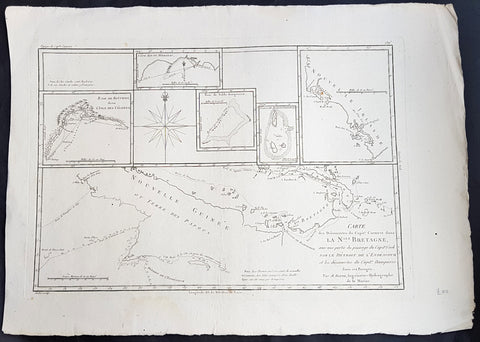 1780 Rigobert Bonne Antique Map of New Guinea, William Dampier 1699 - 5 Harbours