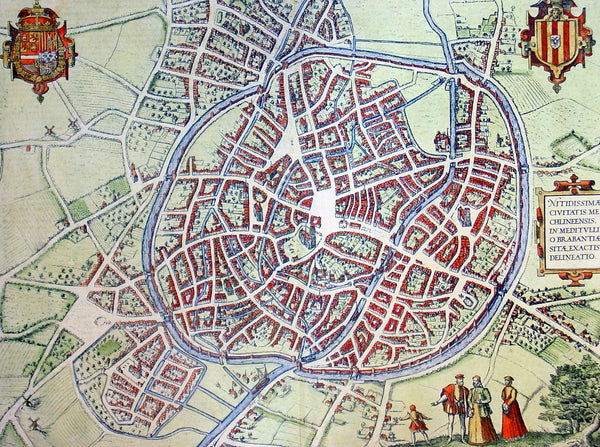 1575 Braun & Hogenberg Large Antique Print a View of Mechelen, Belgium